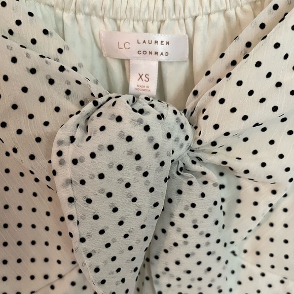 Lauren Conrad Tie Neck Puff Sleeve White Polka Dot Dress Size X-Small - Picture 3 of 3
